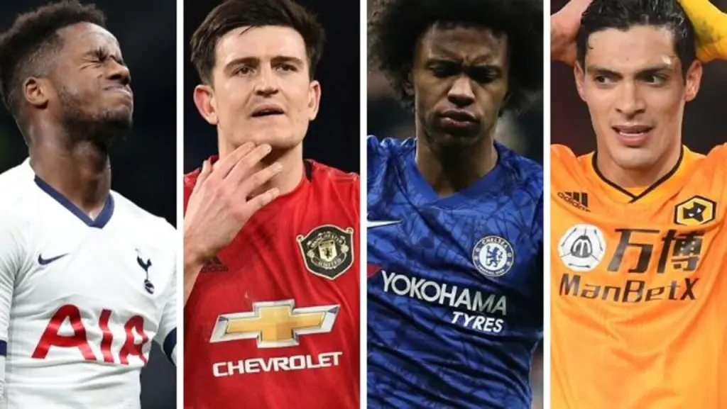 Four Premier League players in their respective team jerseys