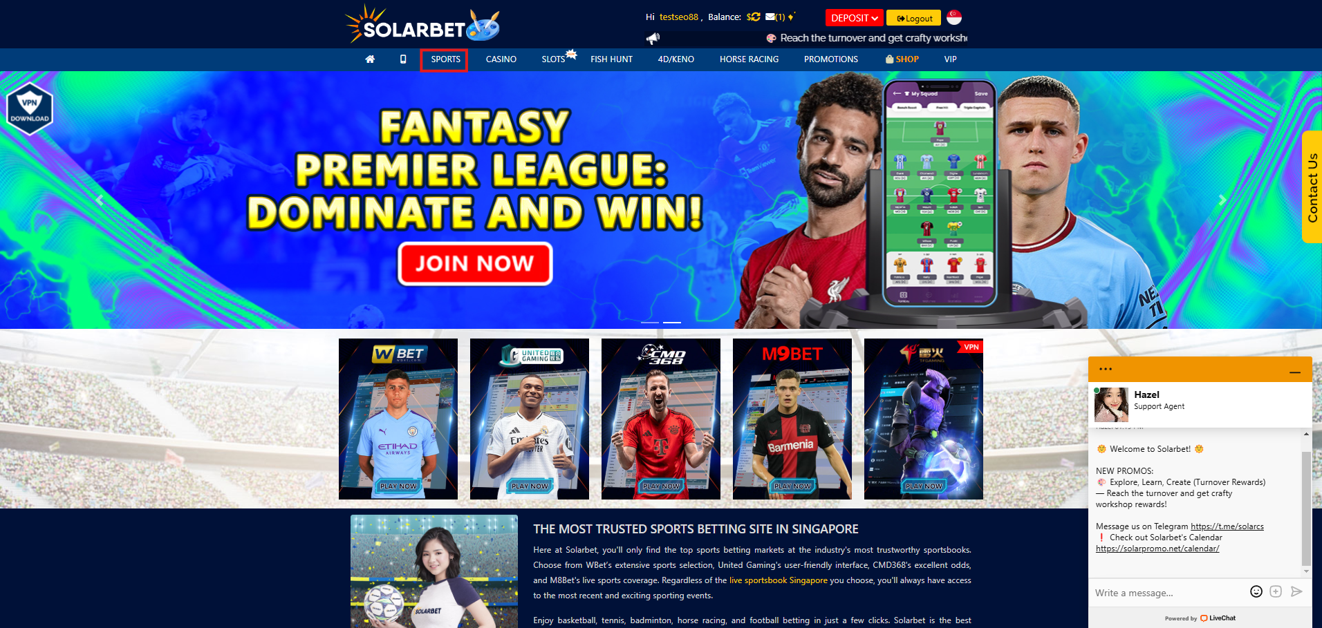 Solarbet Sports Page