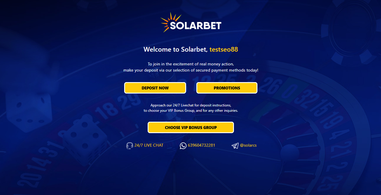 Solarbet Welcome Page