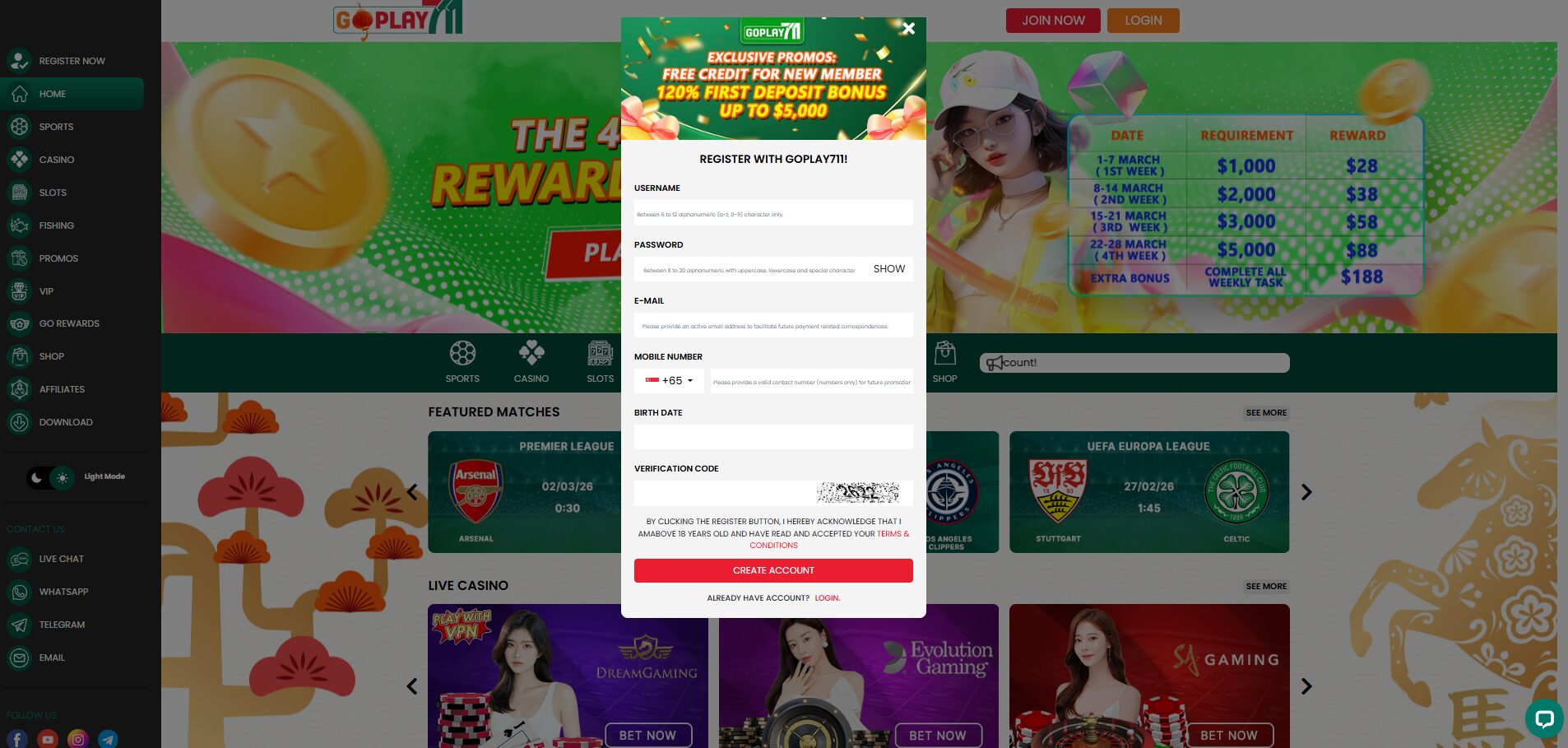 goplay711 sign up form